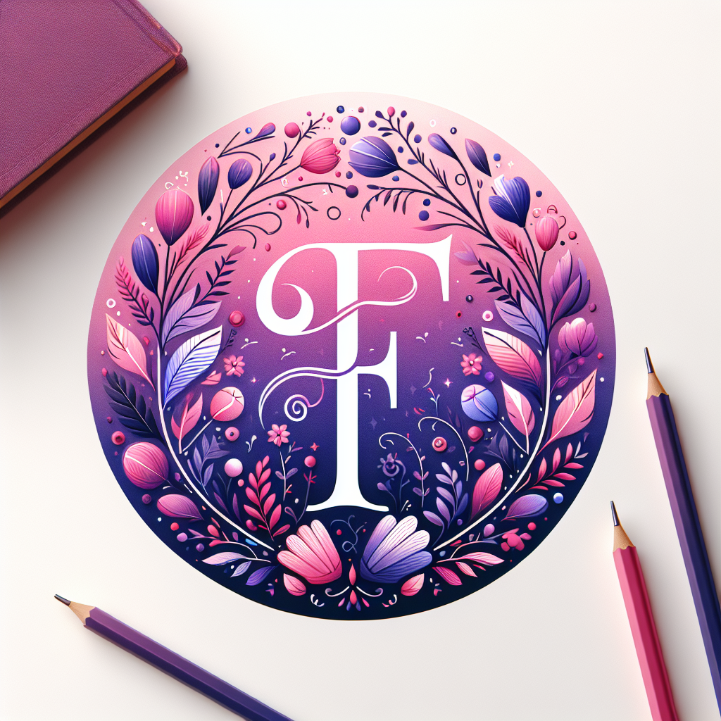 A circular logo for an authors website, whimsical, yet sophisticated, main genre is romance, primary audience is young adult. No additional images outside of the circle. Use purples and pinks in colour pallet. Use letters F F